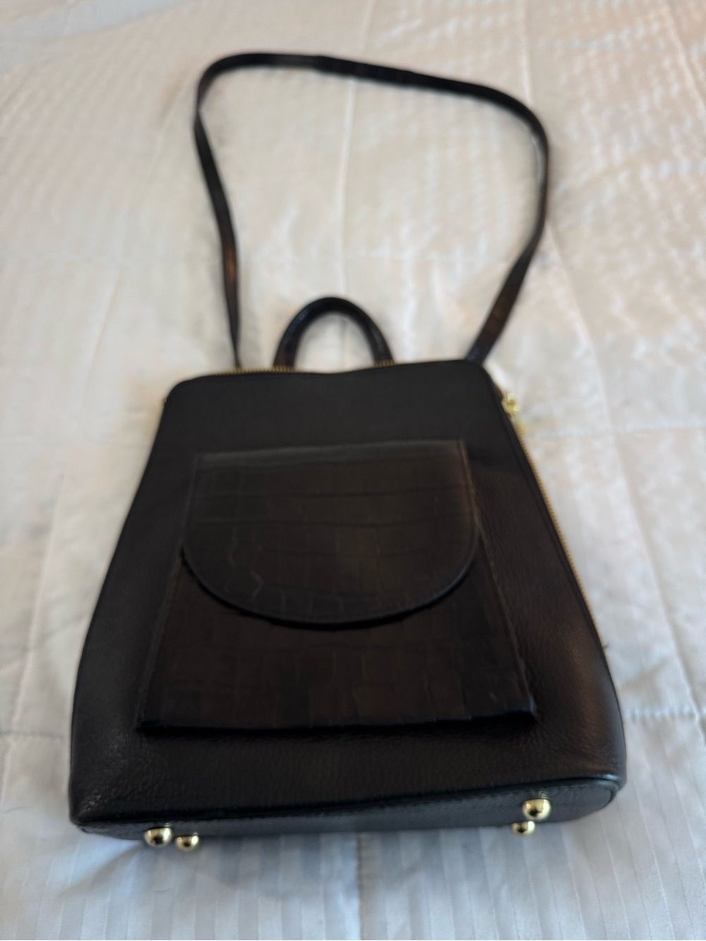 Classic Black Women’s Leather Crossbody Backpack